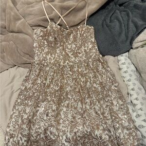 Emerald Sundae Lace Mini Dress in Cream and White